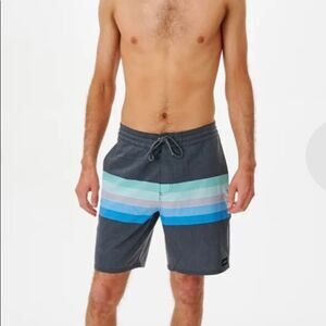 Rip Curl Lined Up 19" Layday Boardshort Mens Blk‎ with multi blue and green NWT